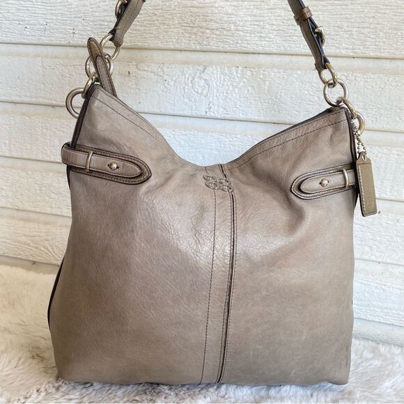 COACH Colette Grey Tan Op Art Leather Hobo Shoulder Bag 16442 - Picture 1 of 10